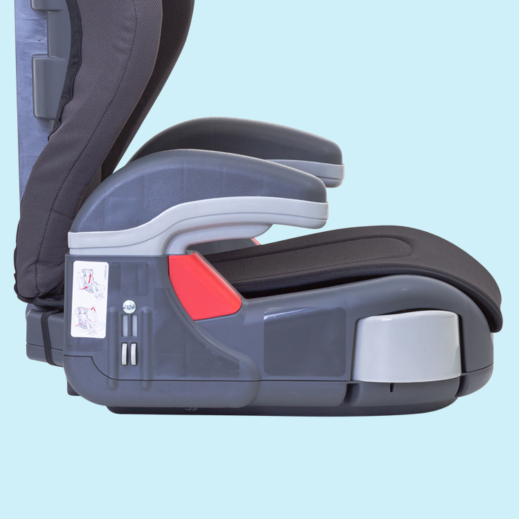 Side angle of height-adjustable arm rests on Graco Junior Maxi car seat
