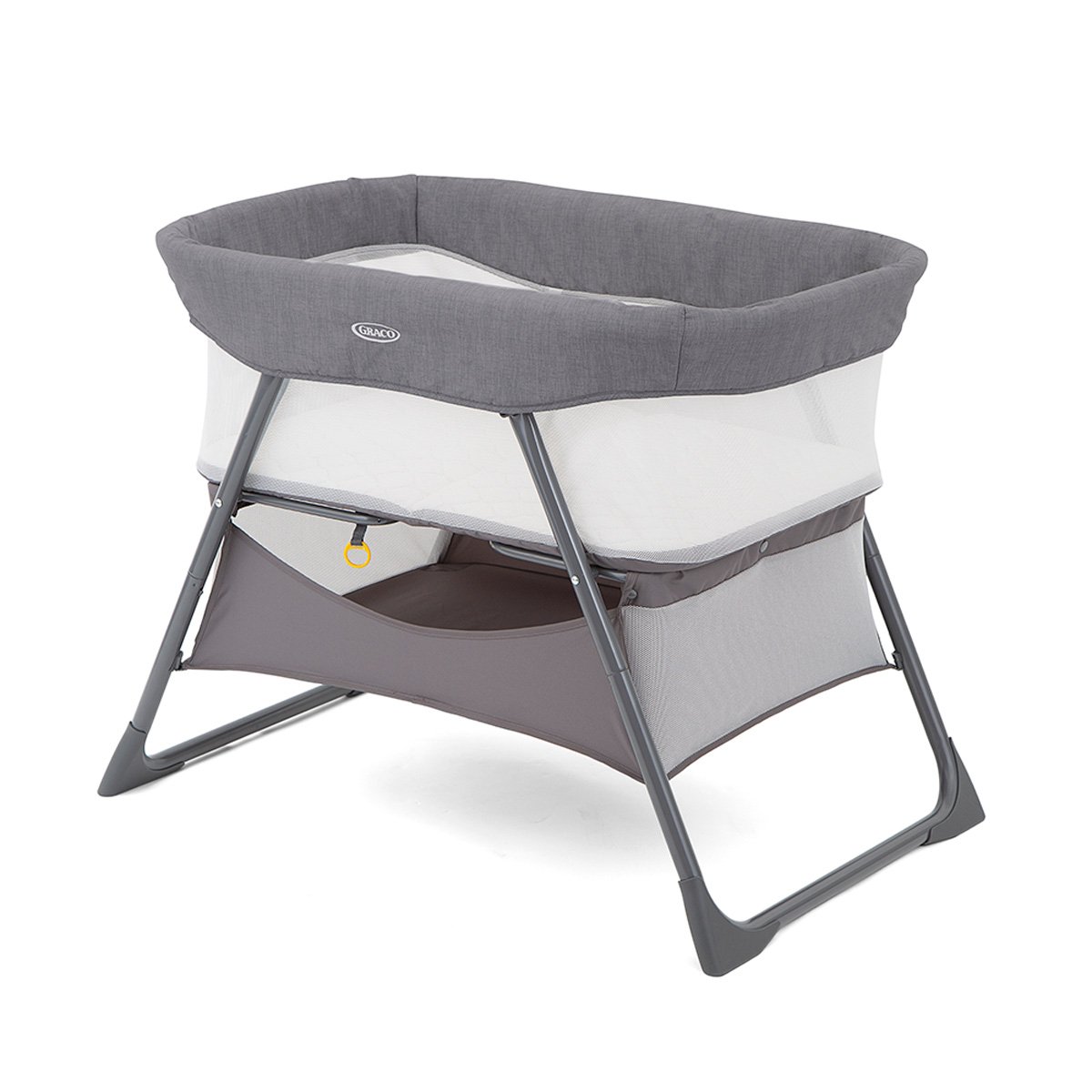 Graco Side-By-Side Bedside Bassinet three-quarter angle on white background.