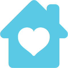 Ilustración azul de una casa con un corazón dentro