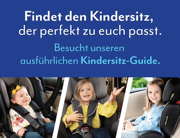 3 glückliche Kinder in dem Graco SnugEssentials, Enhance, Assure mit Kindersitz-Guide. 